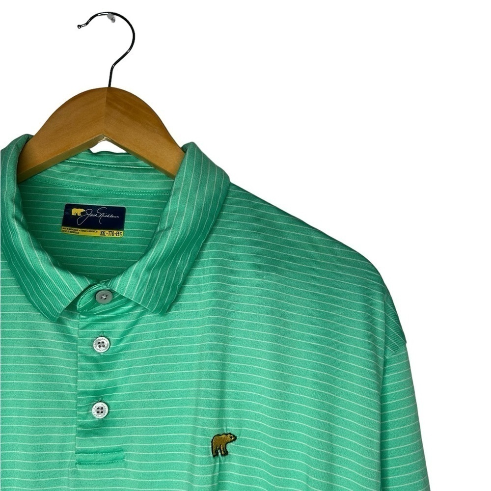 2/$30 JACK NICKLAUS Green White Stripe Men’s Short Sleeve Moisture Wicking Polo - Picture 7 of 10